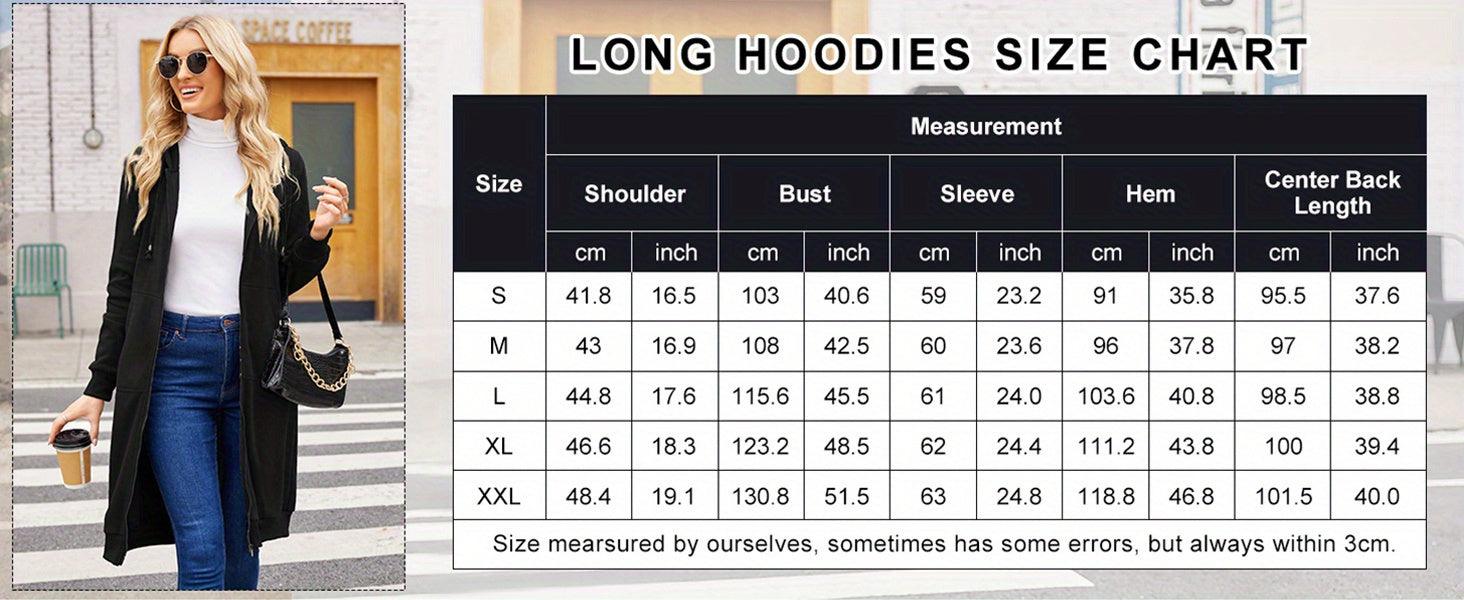 Long Women's Casual Fleece Hoodies Zip-up Hoodie Jacket Tunic Sweatshirt - JVMCL