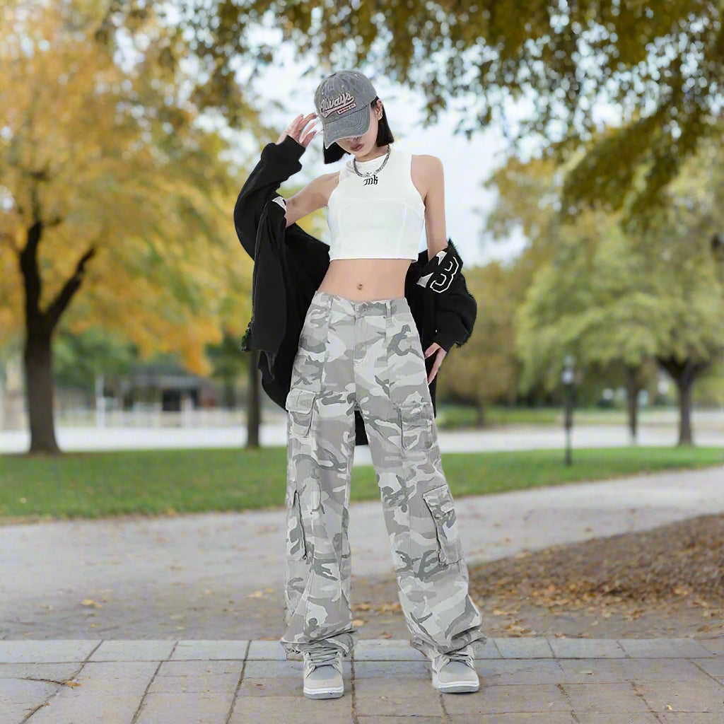 Camouflage Women Popular Military Loose Street Cargo Oversize Wide Leg Pants - JVMCL