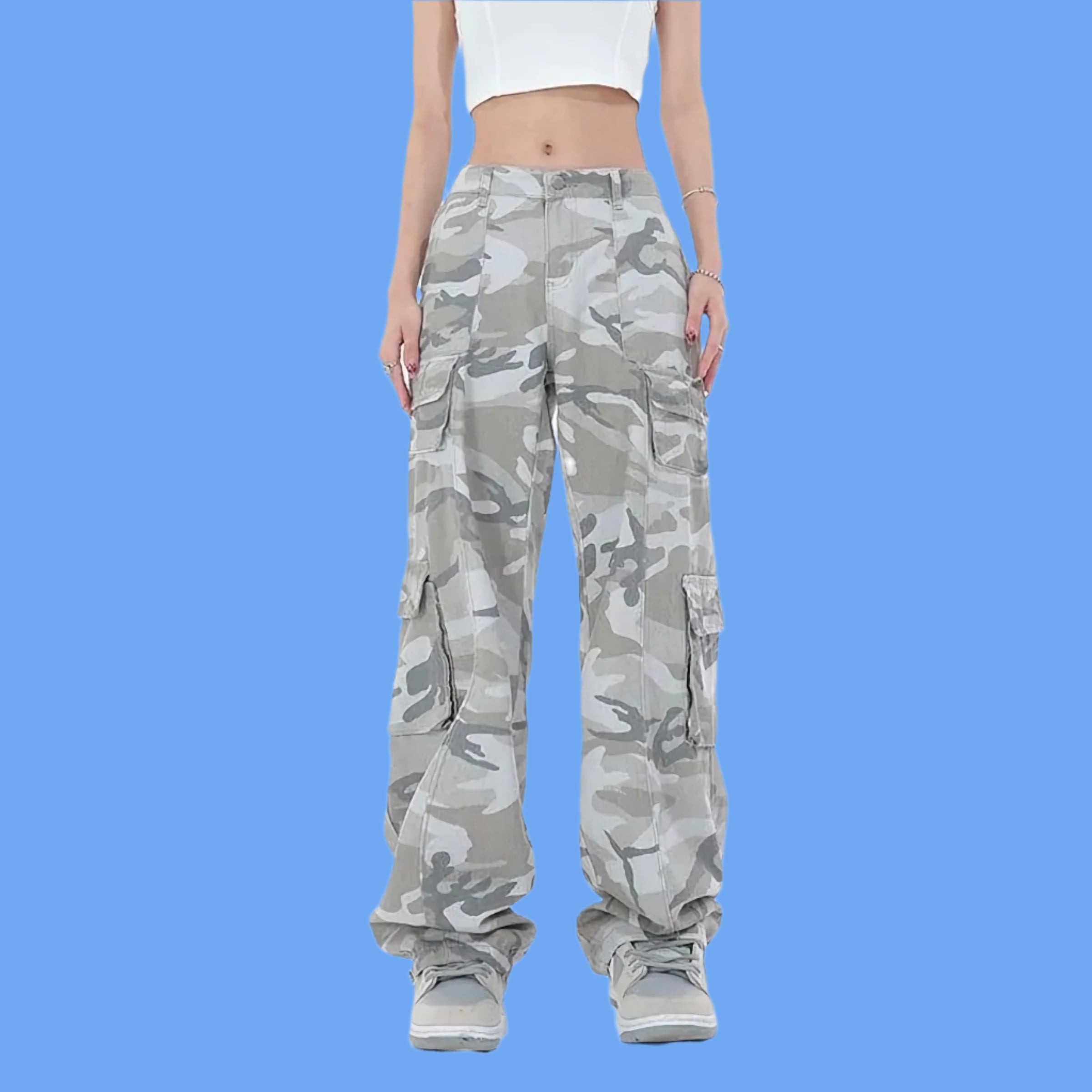 Camouflage Women Popular Military Loose Street Cargo Oversize Wide Leg Pants - JVMCL