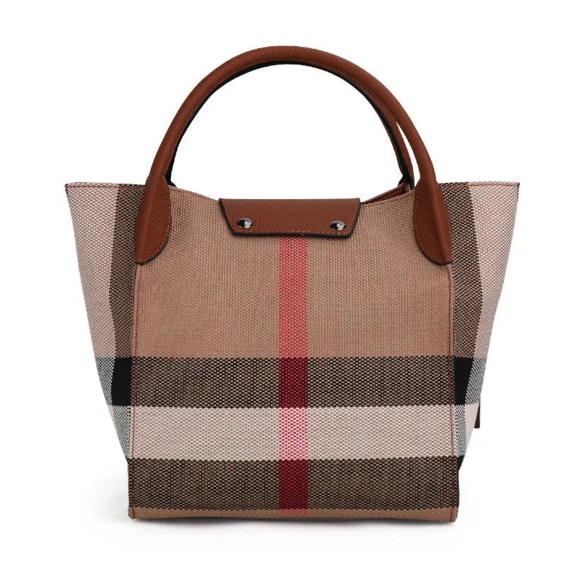 Classic Plaid Canvas & Cowhide Bucket Bag – High-End Women's Versatile Handbag - JVMCL