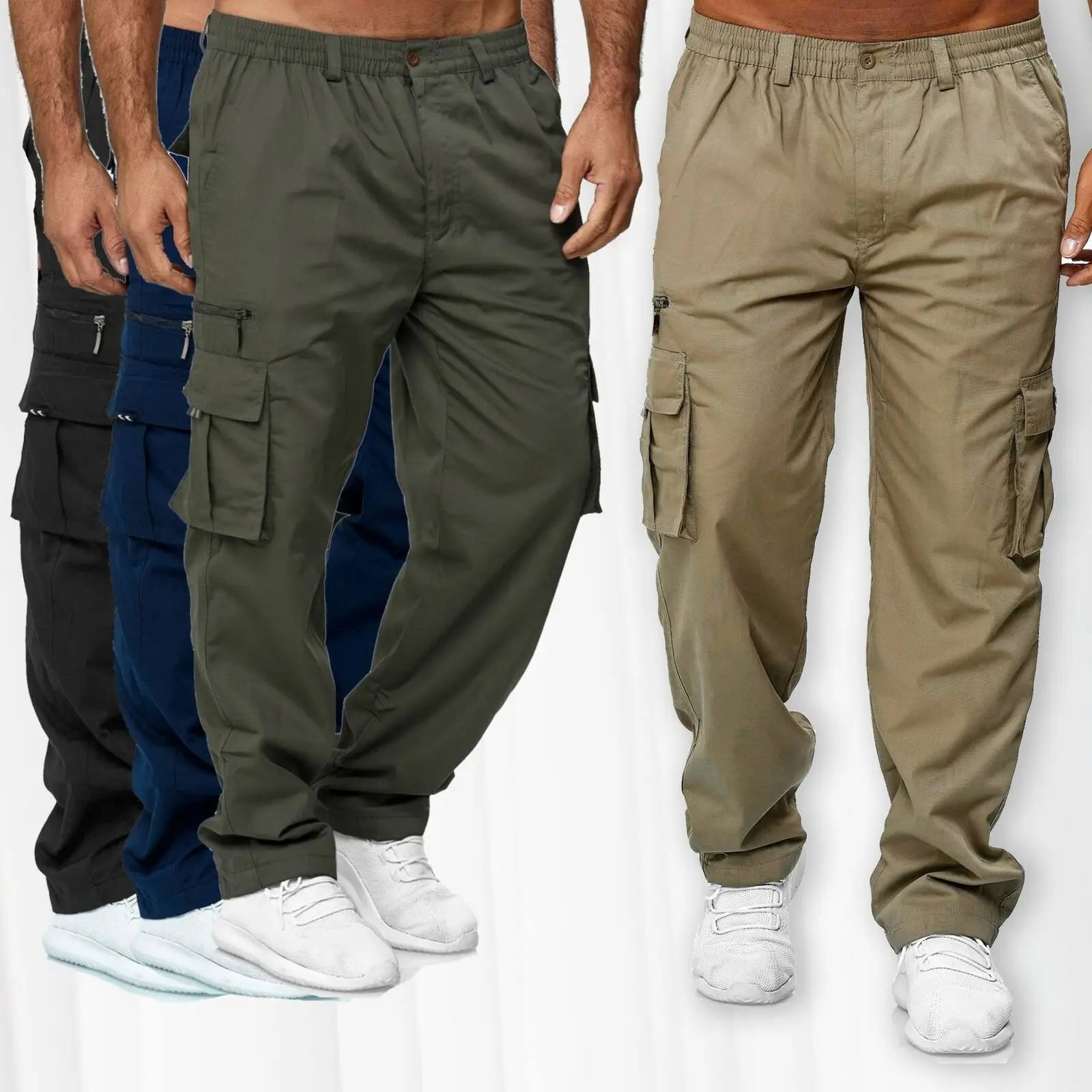 Men’s Multi-Pocket Cargo Pants – Military Tactical Loose-Fit Outdoor Trousers