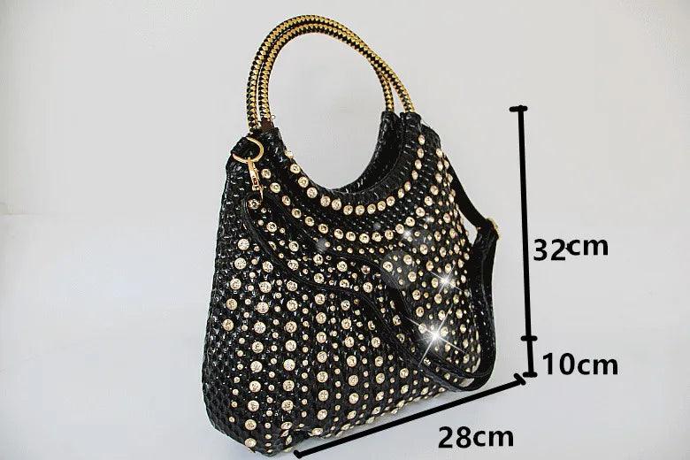 Luxury Fashion Diamond-Embellished Genuine Leather Shoulder Bag – Elegant & Timeless - JVMCL