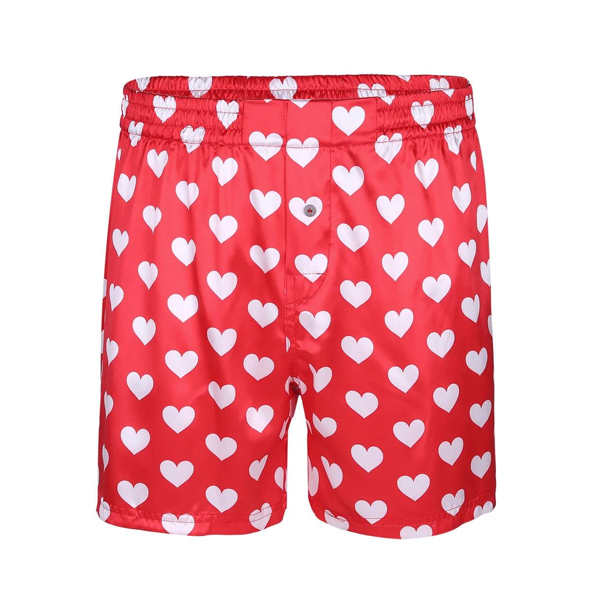 Men's Love Heart Print Boxer Shorts - Valentine's Day Loungewear & Beachwear - JVMCL