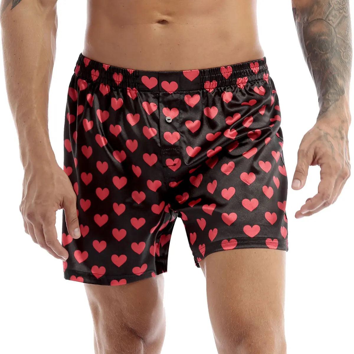 Men's Love Heart Print Boxer Shorts - Valentine's Day Loungewear & Beachwear - JVMCL