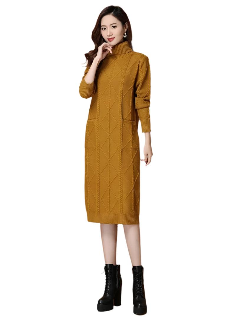 Elegant Turtleneck Long Knitted Sweater Dress – Cozy & Stylish Winter Fashion - JVMCL