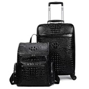 20-Inch 100% Real Leather Crocodile-Pattern Travel Luggage with Handbag Case - JVMCL