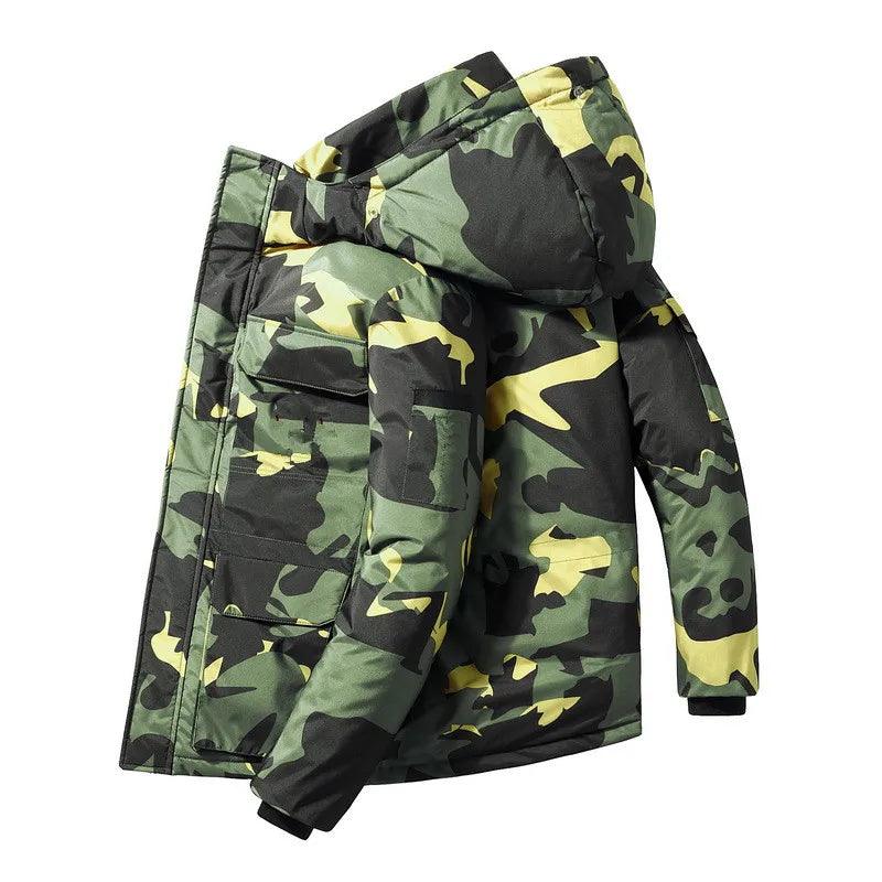 Military Camouflage Down Jacket: Thick Winter Parka Fur Collar & White Duck Down - JVMCL