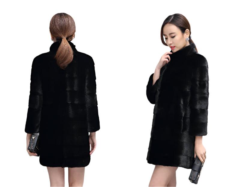 Thick Warm Collar Rabbit Fur Coat Women's Long-sleeve Fashion Jacket Fur Coat - JVMCL