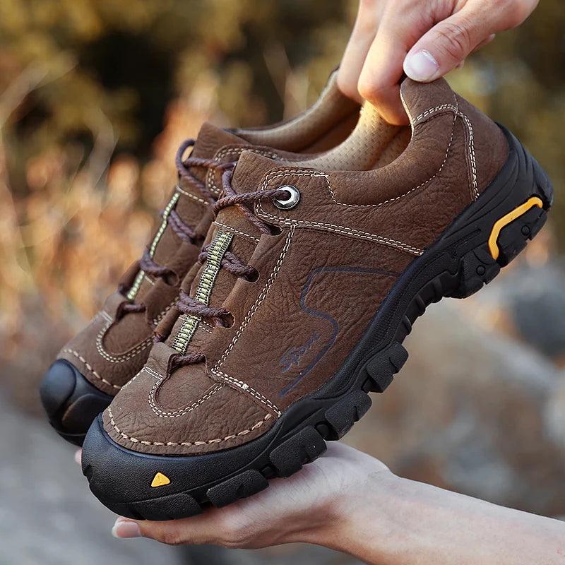 Men's Genuine Leather Casual Shoes – Breathable Sneakers for Outdoor & Hiking - JVMCL