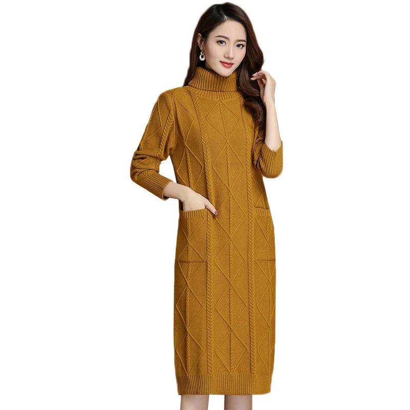 Elegant Turtleneck Long Knitted Sweater Dress – Cozy & Stylish Winter Fashion - JVMCL