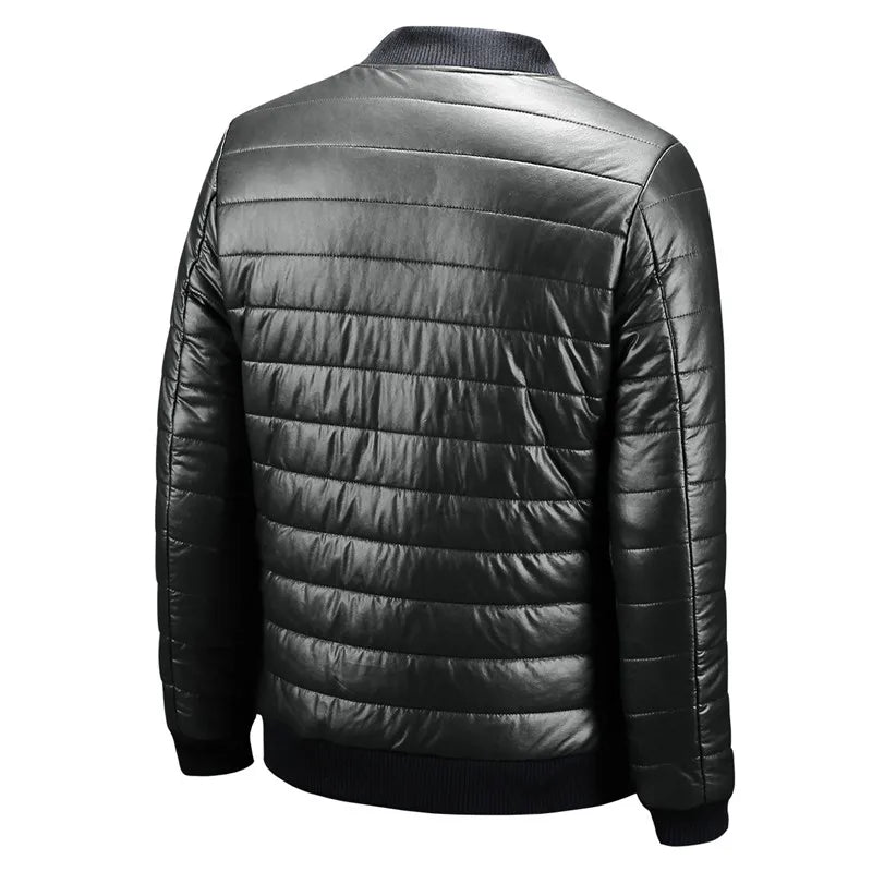 Men's Casual Slim Fit Plus Size Thick Winter Windbreaker PU Leather Jacket Coat - JVMCL