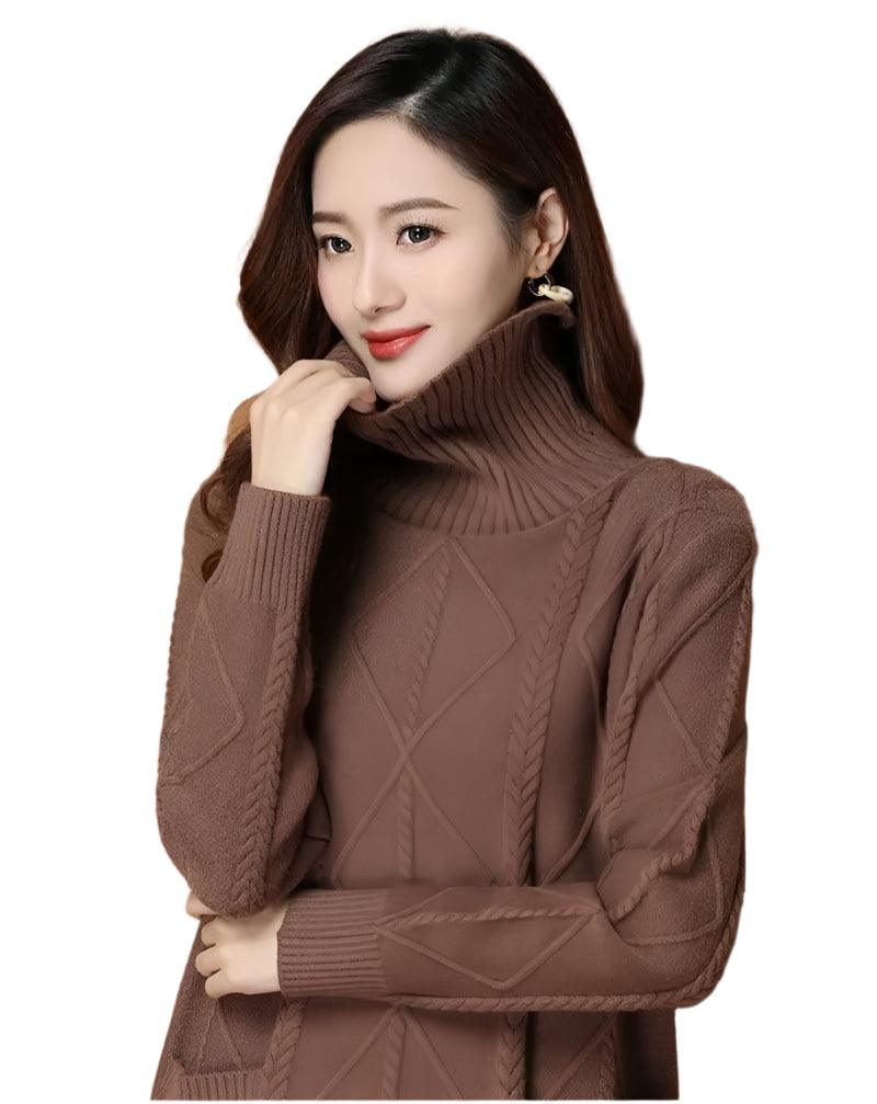 Elegant Turtleneck Long Knitted Sweater Dress – Cozy & Stylish Winter Fashion - JVMCL