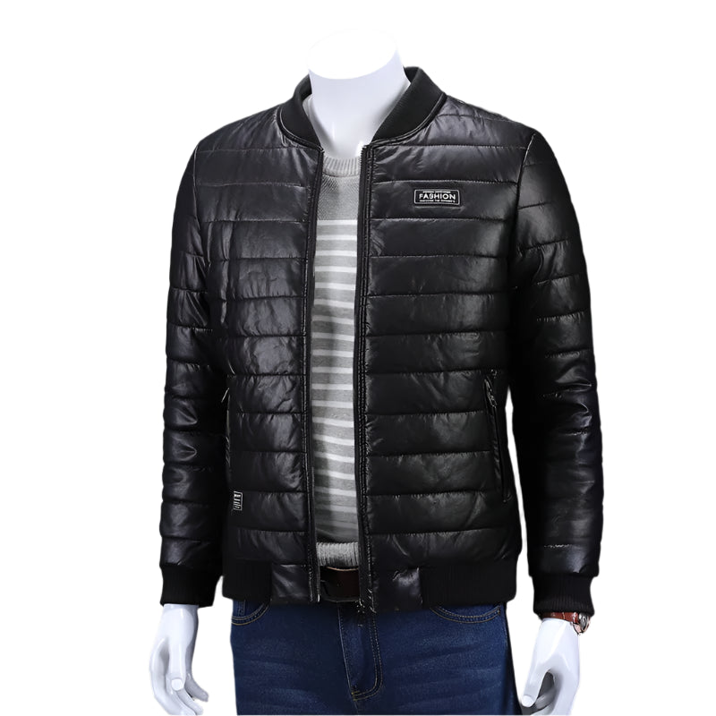 Men's Casual Slim Fit Plus Size Thick Winter Windbreaker PU Leather Jacket Coat - JVMCL