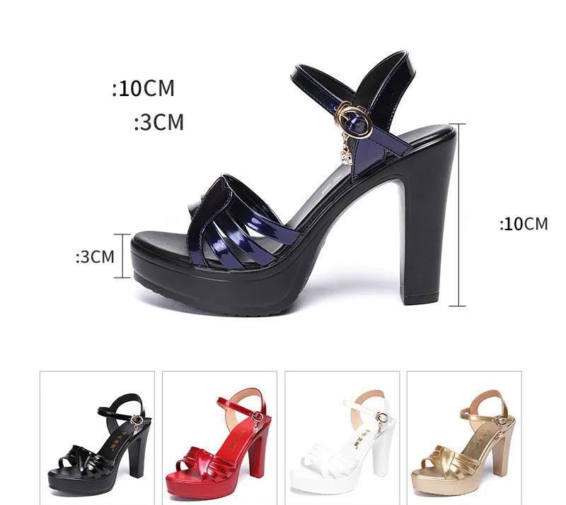 High Heels Ladies Sexy Leather Platform Wedge Heel Elegant Women Sandal - JVMCL