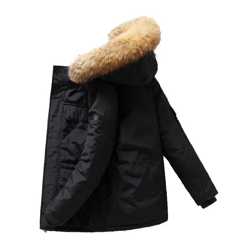 Military Camouflage Down Jacket: Thick Winter Parka Fur Collar & White Duck Down - JVMCL