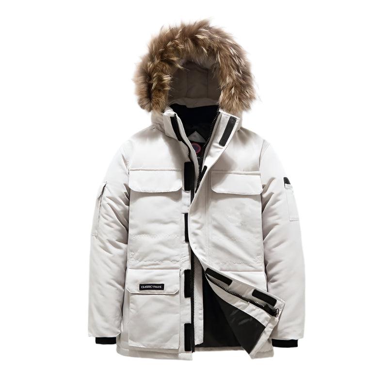 Military Camouflage Down Jacket: Thick Winter Parka Fur Collar & White Duck Down - JVMCL