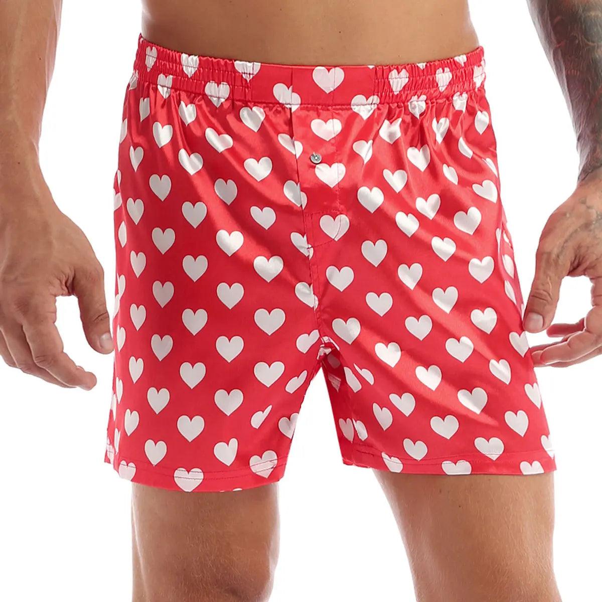 Men's Love Heart Print Boxer Shorts - Valentine's Day Loungewear & Beachwear - JVMCL