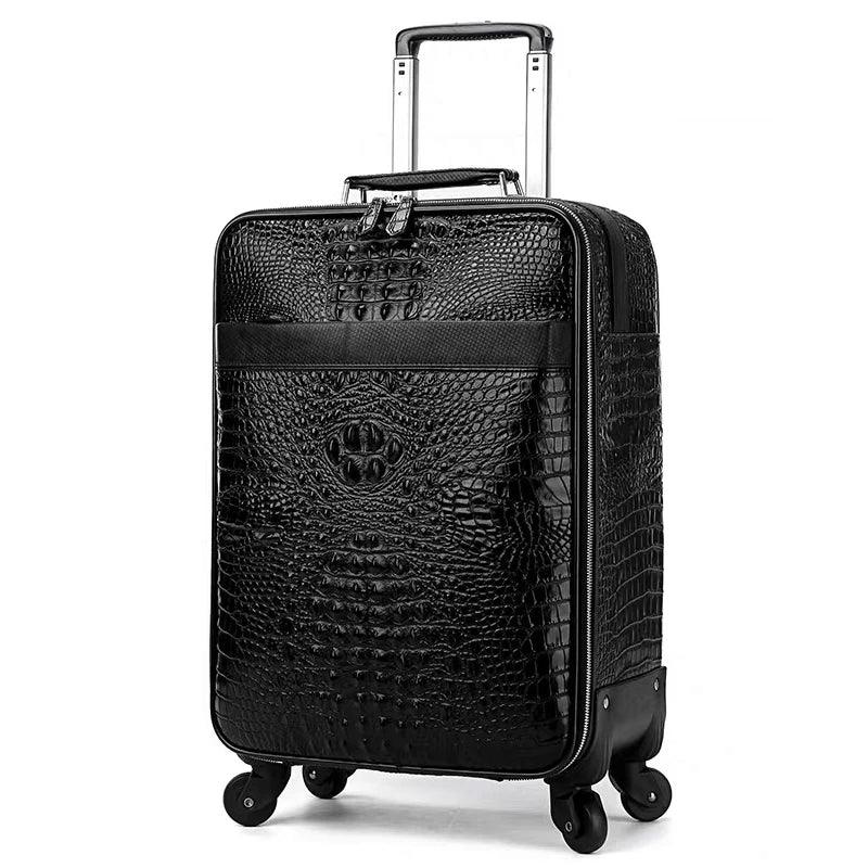 20-Inch 100% Real Leather Crocodile-Pattern Travel Luggage with Handbag Case - JVMCL