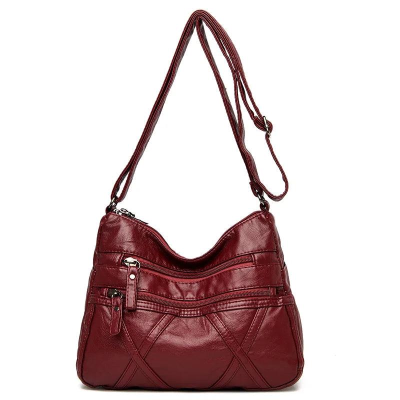 Large-Capacity Women Solid Color Multi-Pocket Tote Messenger Leather Hand Bag - JVMCL