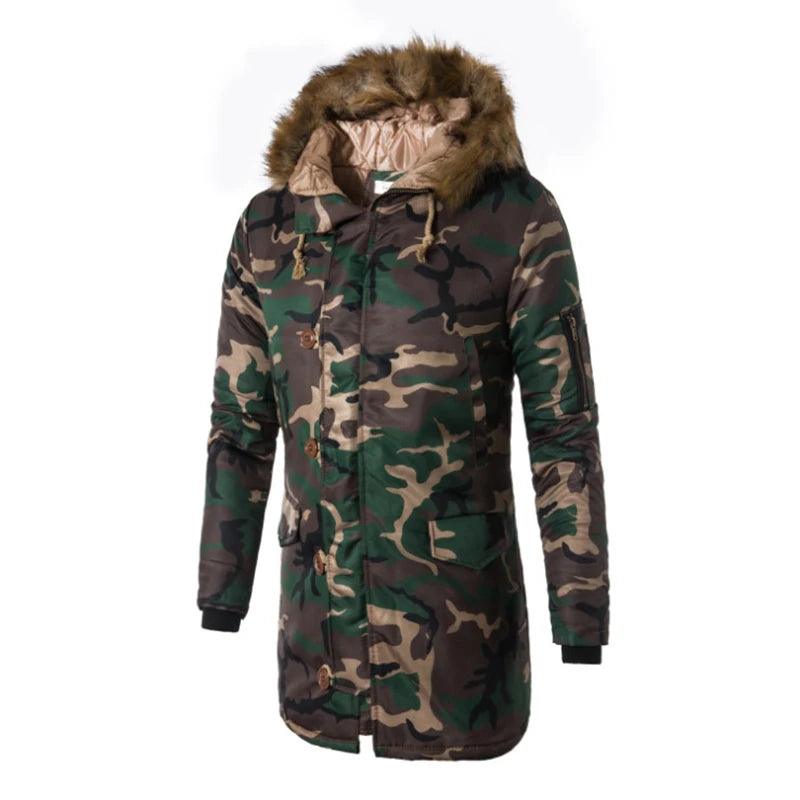 Russian Military Winter Long Camouflage Parka - Fur Collar Hooded Windproof Men's Jacket - JVMCL