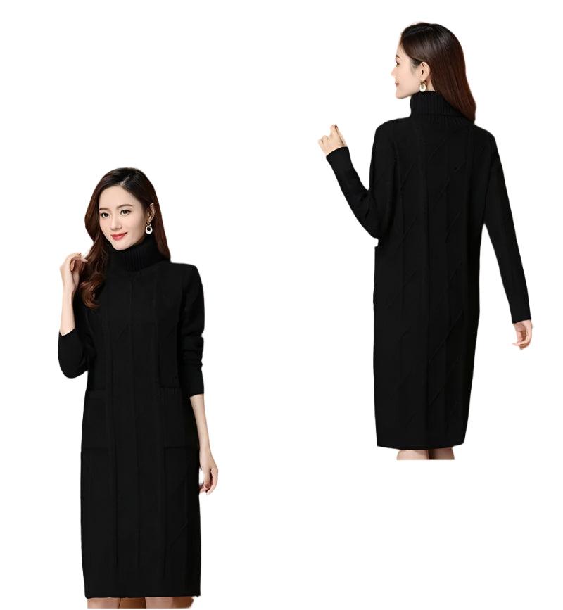 Elegant Turtleneck Long Knitted Sweater Dress – Cozy & Stylish Winter Fashion - JVMCL