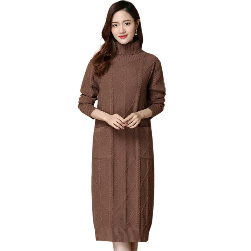 Elegant Turtleneck Long Knitted Sweater Dress – Cozy & Stylish Winter Fashion - JVMCL