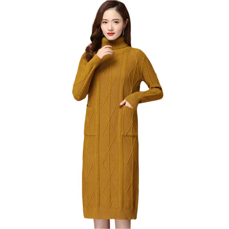 Elegant Turtleneck Long Knitted Sweater Dress – Cozy & Stylish Winter Fashion - JVMCL