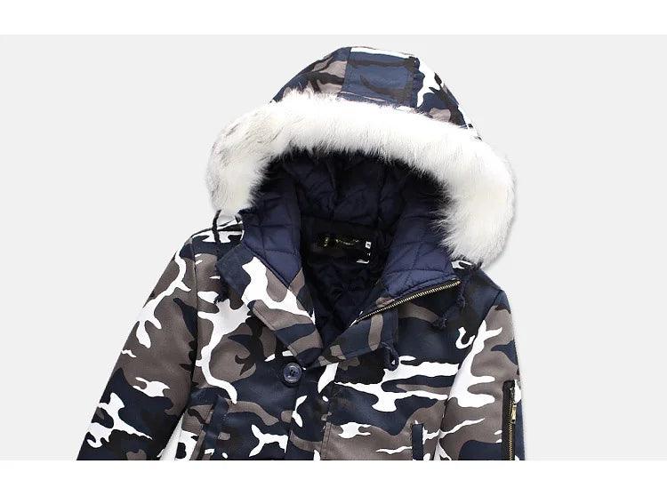 Men's Long Winter Camouflage Parka - Fur Hooded Thick Outwear Jacket - JVMCL