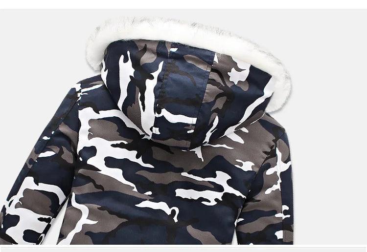 Men's Long Winter Camouflage Parka - Fur Hooded Thick Outwear Jacket - JVMCL