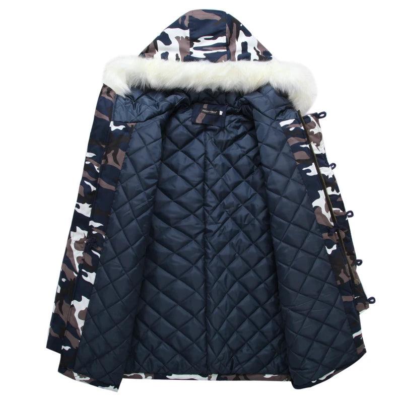 Men's Camouflage Down Parka Jacket - Hooded Winter Military Coat with Fur Collar - JVMCL