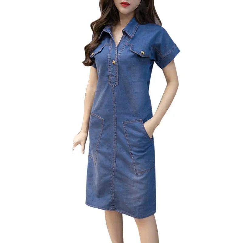 Women's Retro Denim Mini Dress – Elegant & Casual Summer Fashion