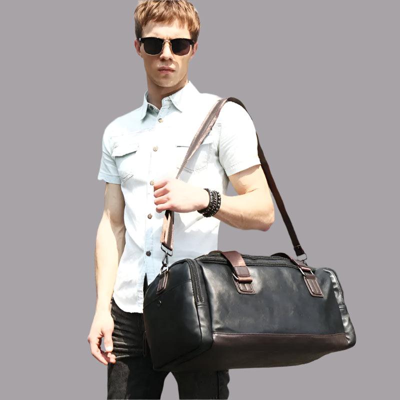 Men’s PU Leather Gym Duffel Bag – Stylish Travel & Fitness Shoulder Tote - JVMCL