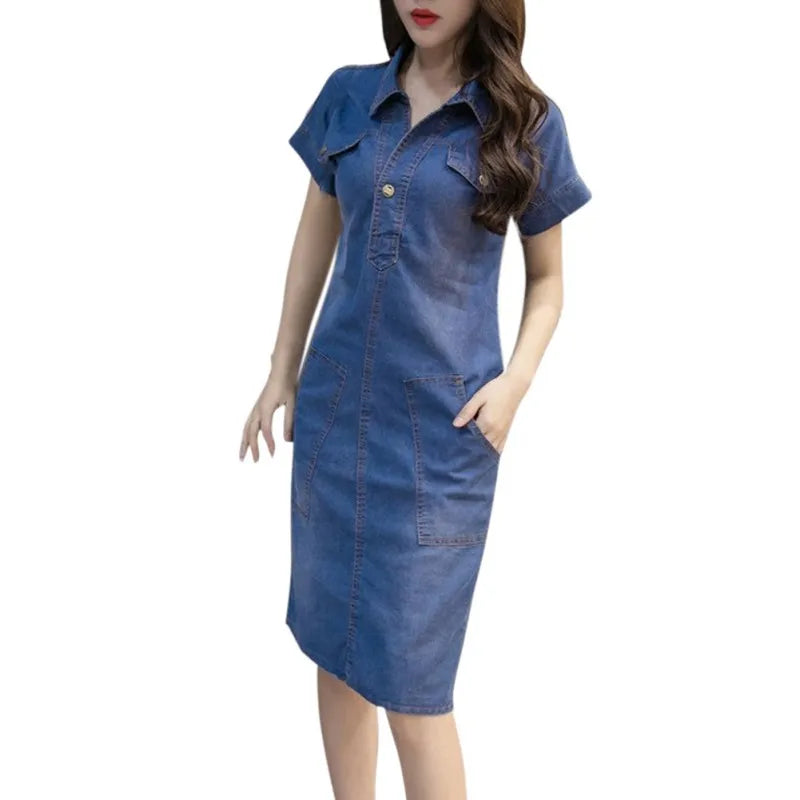 Women's Retro Denim Mini Dress – Elegant & Casual Summer Fashion