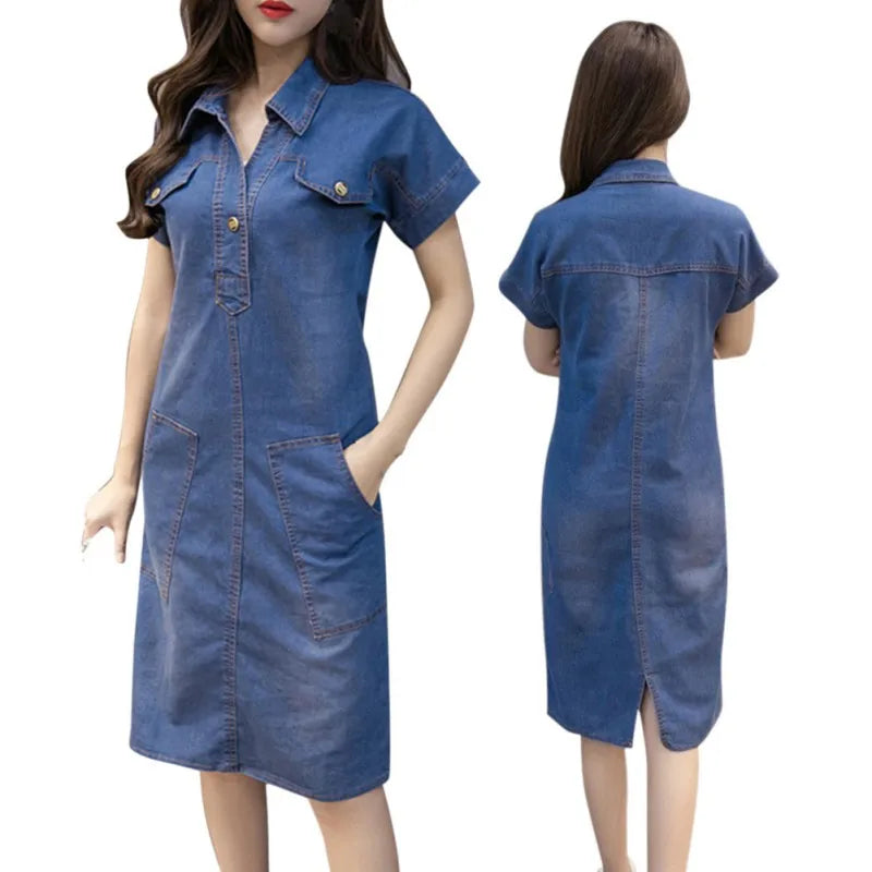 Women's Retro Denim Mini Dress – Elegant & Casual Summer Fashion