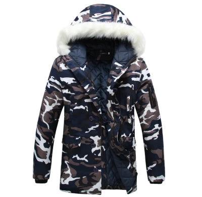 Men's Camouflage Down Parka Jacket - Hooded Winter Military Coat with Fur Collar - JVMCL