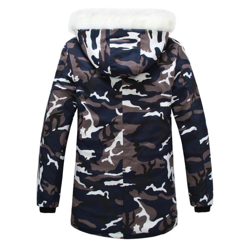 Men's Camouflage Down Parka Jacket - Hooded Winter Military Coat with Fur Collar - JVMCL