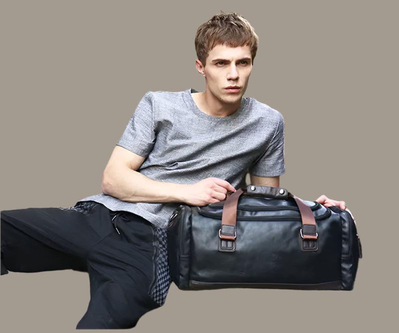 Men’s PU Leather Gym Duffel Bag – Stylish Travel & Fitness Shoulder Tote - JVMCL