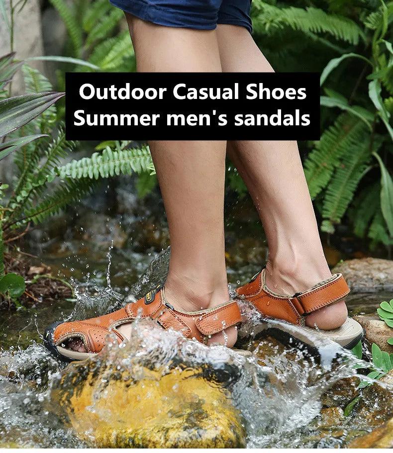 Men's Summer Outdoor, Non-slip Leather Sandals - JVMCL