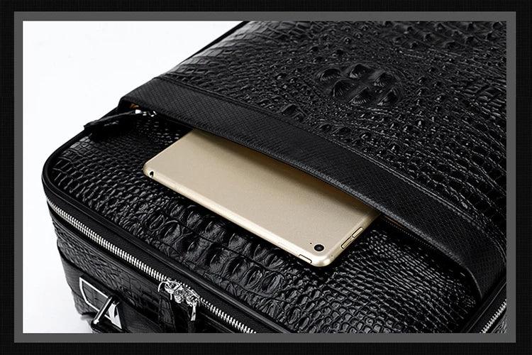 20-Inch 100% Real Leather Crocodile-Pattern Travel Luggage with Handbag Case - JVMCL