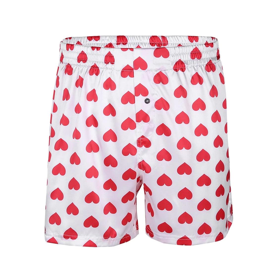 Men's Love Heart Print Boxer Shorts - Valentine's Day Loungewear & Beachwear - JVMCL