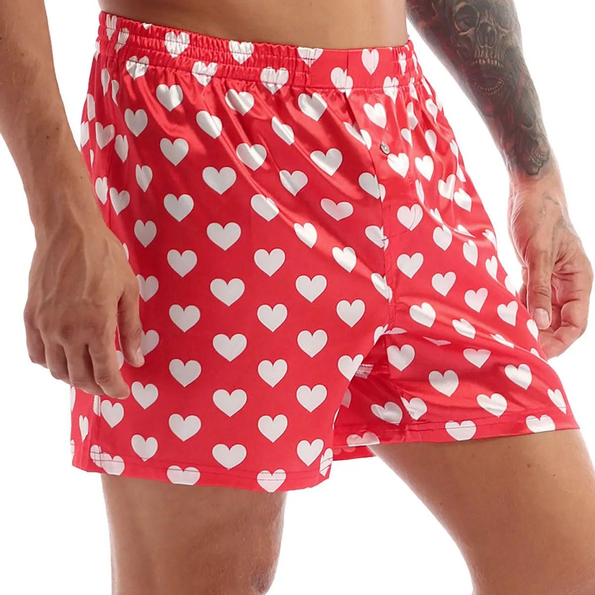 Men's Love Heart Print Boxer Shorts - Valentine's Day Loungewear & Beachwear - JVMCL