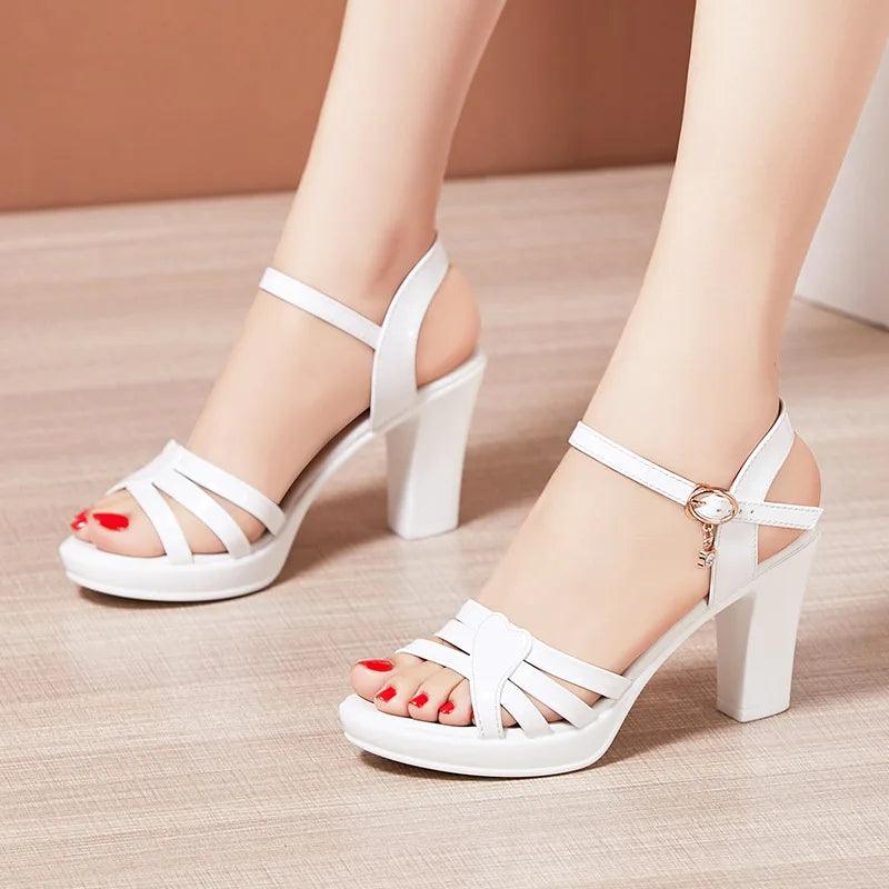 High Heels Ladies Sexy Leather Platform Wedge Heel Elegant Women Sandal - JVMCL