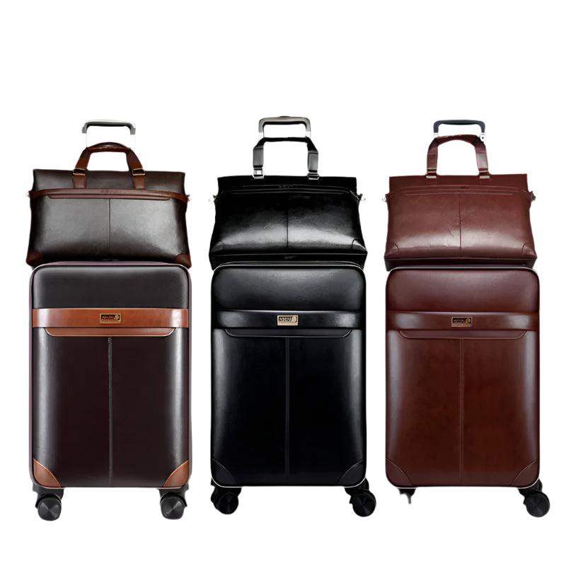 Business Leather Rolling Luggage Set –20-Inch Cabin & 24-Inch Retro Spinner Suitcases - JVMCL