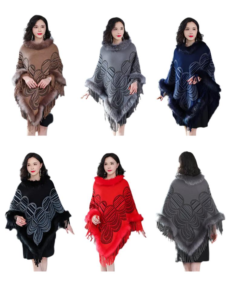 Women's Cashmere Pashmina Cape – Oversized Winter Shawl with Tassels - JVMCL