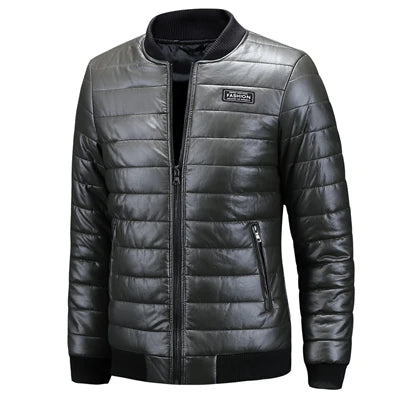 Men's Casual Slim Fit Plus Size Thick Winter Windbreaker PU Leather Jacket Coat - JVMCL