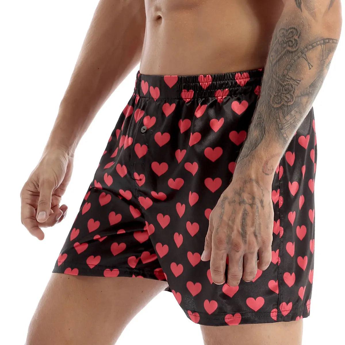 Men's Love Heart Print Boxer Shorts - Valentine's Day Loungewear & Beachwear - JVMCL