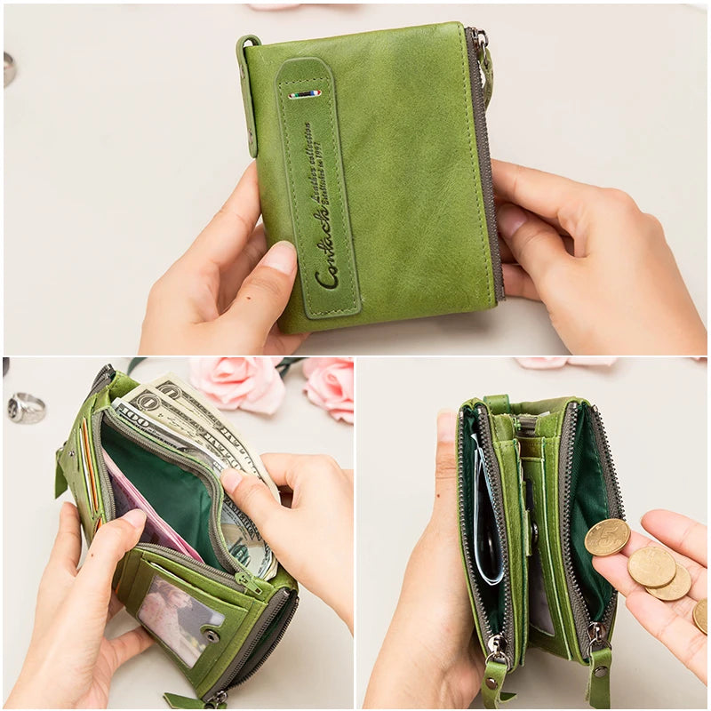 Genuine Leather Compact Coin Purse & Card Holder Mini Wallet