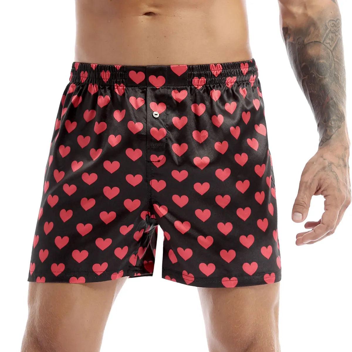 Men's Love Heart Print Boxer Shorts - Valentine's Day Loungewear & Beachwear - JVMCL