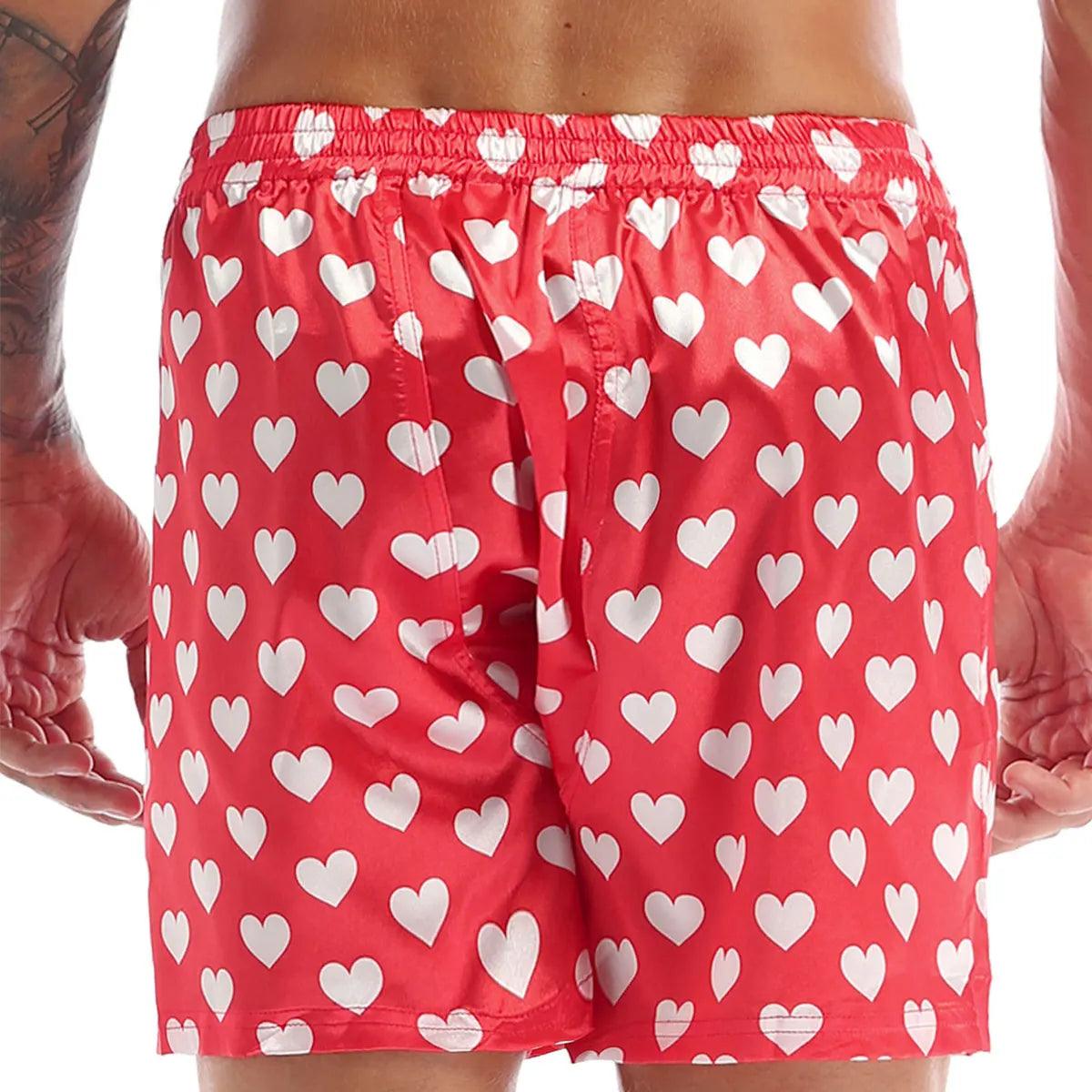 Men's Love Heart Print Boxer Shorts - Valentine's Day Loungewear & Beachwear - JVMCL