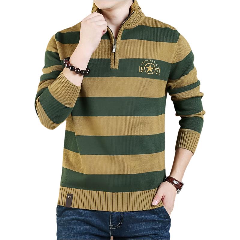 Trendy Spring Contrast Color Wide Striped Casual Turtleneck Sweater - JVMCL